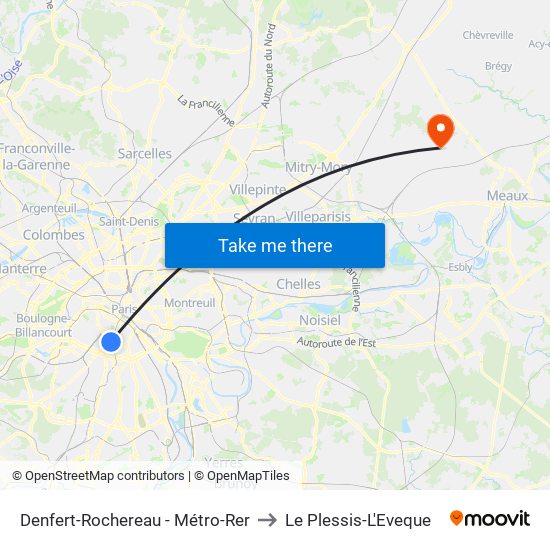 Denfert-Rochereau - Métro-Rer to Le Plessis-L'Eveque map