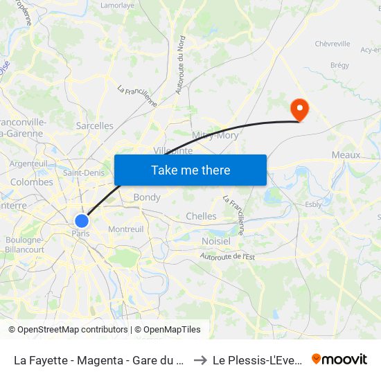 La Fayette - Magenta - Gare du Nord to Le Plessis-L'Eveque map