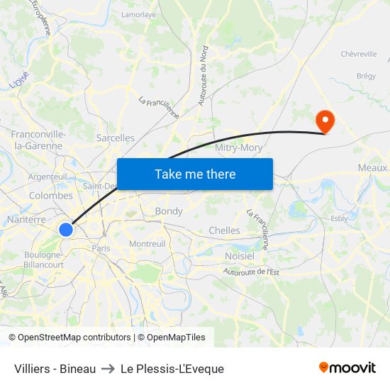 Villiers - Bineau to Le Plessis-L'Eveque map