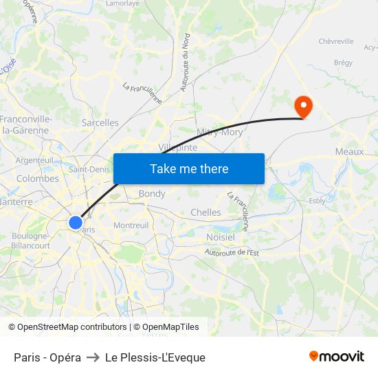 Paris - Opéra to Le Plessis-L'Eveque map