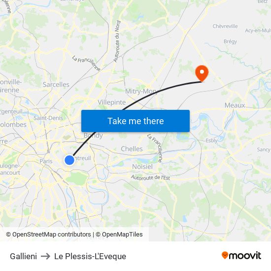 Gallieni to Le Plessis-L'Eveque map
