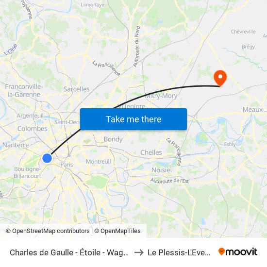 Charles de Gaulle - Étoile - Wagram to Le Plessis-L'Eveque map