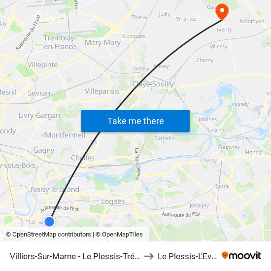 Villiers-Sur-Marne - Le Plessis-Trévise RER to Le Plessis-L'Eveque map