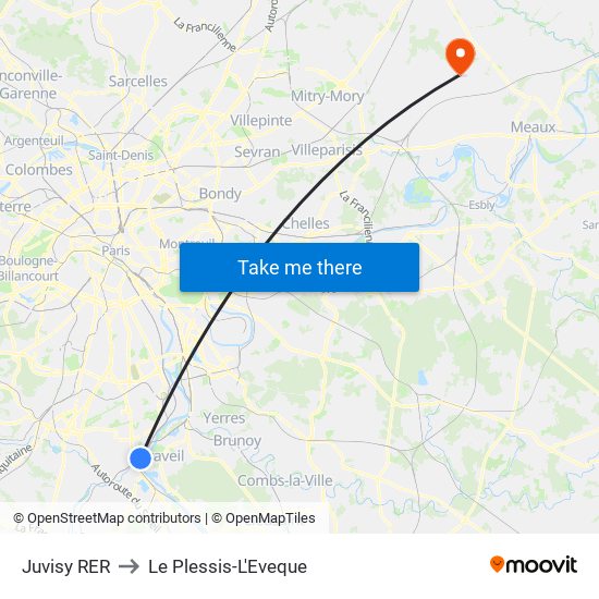 Juvisy RER to Le Plessis-L'Eveque map