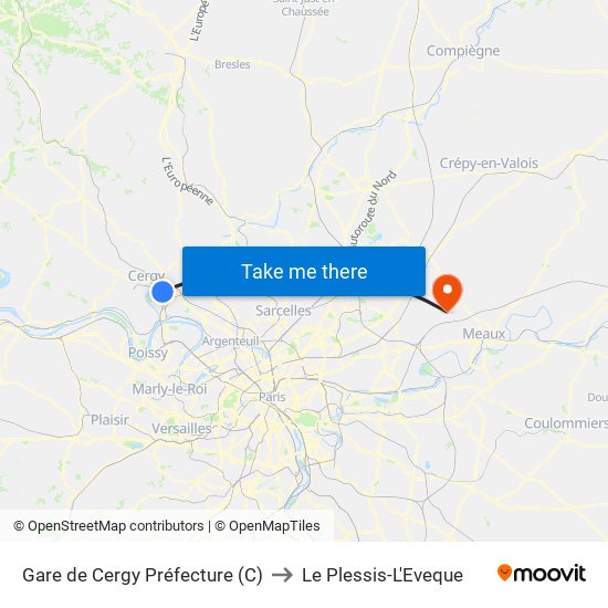 Gare de Cergy Préfecture (C) to Le Plessis-L'Eveque map