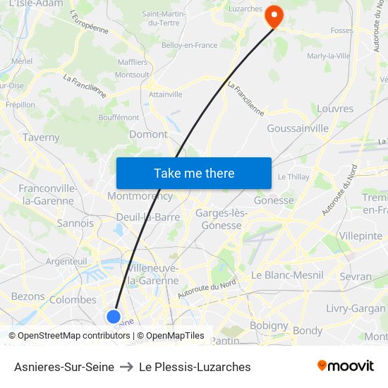 Asnieres-Sur-Seine to Le Plessis-Luzarches map