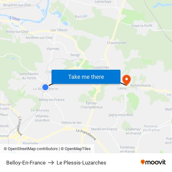 Belloy-En-France to Le Plessis-Luzarches map