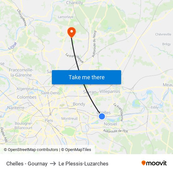 Chelles - Gournay to Le Plessis-Luzarches map