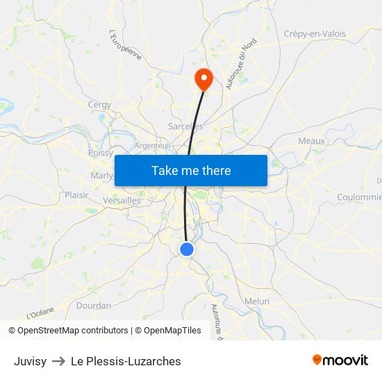 Juvisy to Le Plessis-Luzarches map