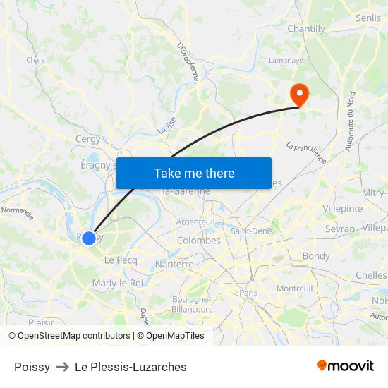 Poissy to Le Plessis-Luzarches map