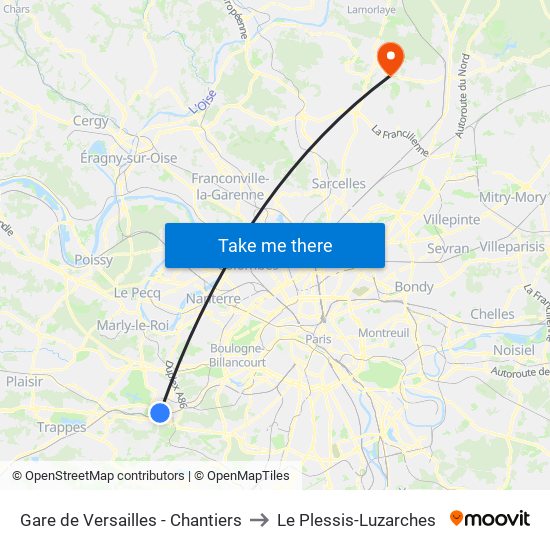 Gare de Versailles - Chantiers to Le Plessis-Luzarches map