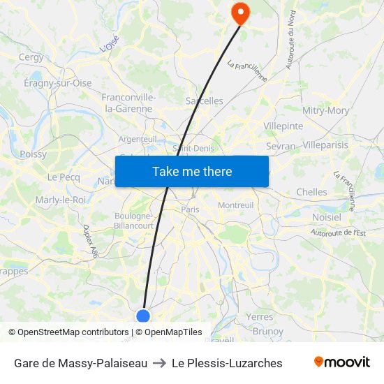 Gare de Massy-Palaiseau to Le Plessis-Luzarches map