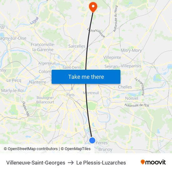 Villeneuve-Saint-Georges to Le Plessis-Luzarches map