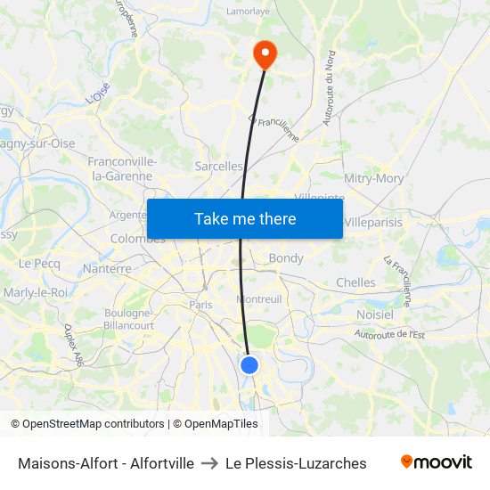 Maisons-Alfort - Alfortville to Le Plessis-Luzarches map