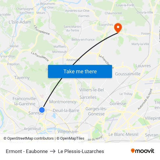 Ermont - Eaubonne to Le Plessis-Luzarches map