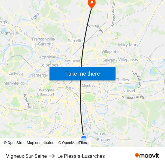 Vigneux-Sur-Seine to Le Plessis-Luzarches map