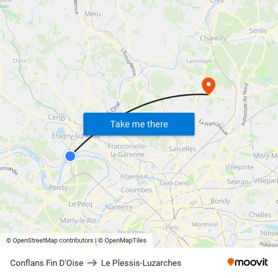 Conflans Fin D'Oise to Le Plessis-Luzarches map