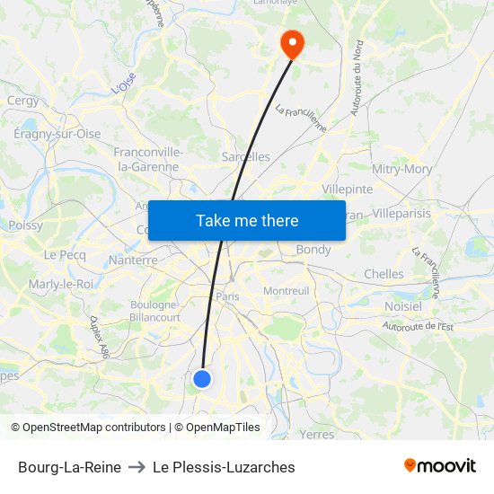 Bourg-La-Reine to Le Plessis-Luzarches map