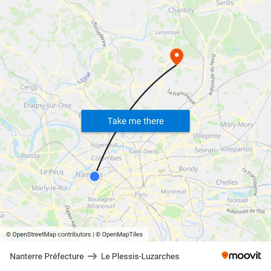 Nanterre Préfecture to Le Plessis-Luzarches map
