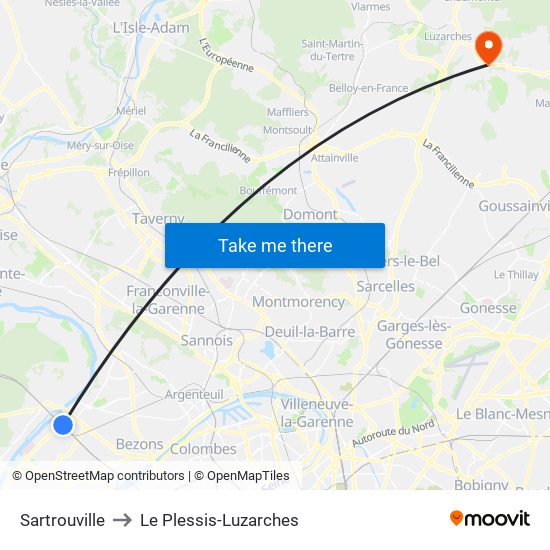 Sartrouville to Le Plessis-Luzarches map