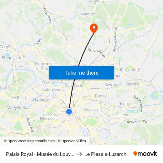 Palais Royal - Musée du Louvre to Le Plessis-Luzarches map
