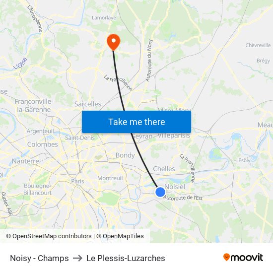 Noisy - Champs to Le Plessis-Luzarches map