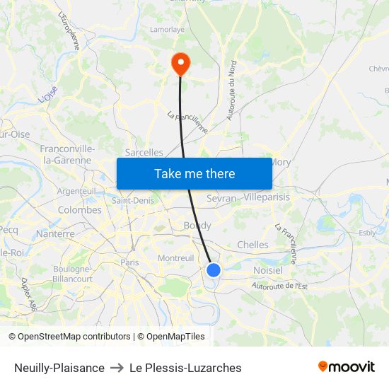 Neuilly-Plaisance to Le Plessis-Luzarches map