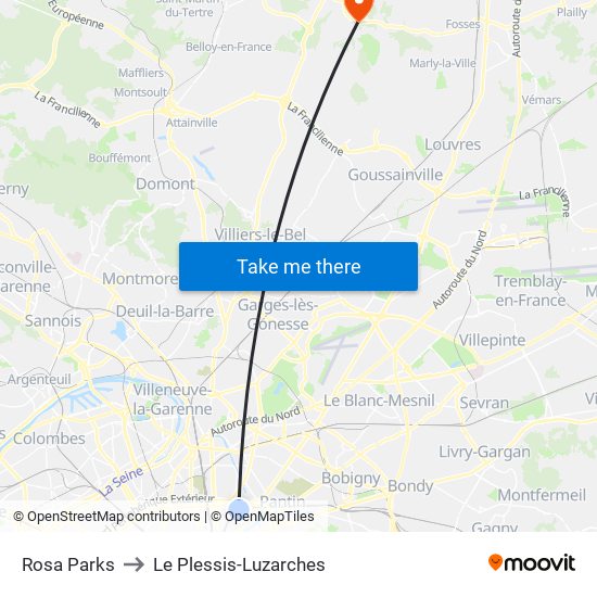 Rosa Parks to Le Plessis-Luzarches map