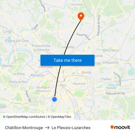 Châtillon-Montrouge to Le Plessis-Luzarches map