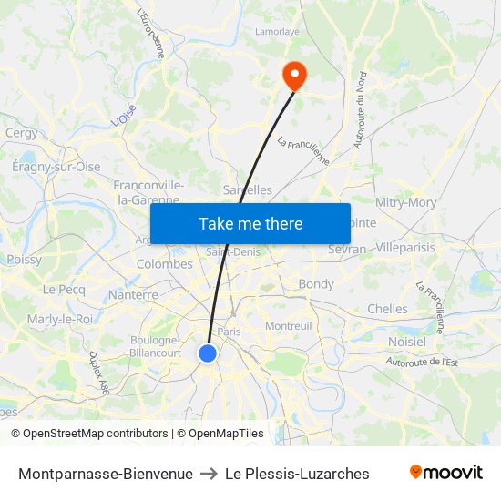 Montparnasse-Bienvenue to Le Plessis-Luzarches map