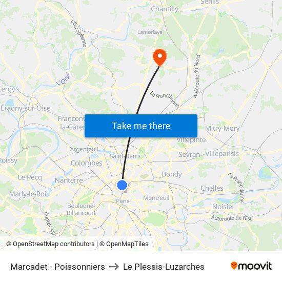 Marcadet - Poissonniers to Le Plessis-Luzarches map