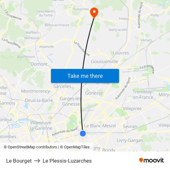 Le Bourget to Le Plessis-Luzarches map