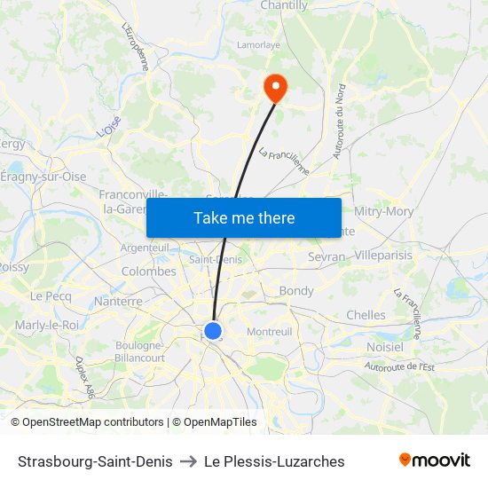 Strasbourg-Saint-Denis to Le Plessis-Luzarches map