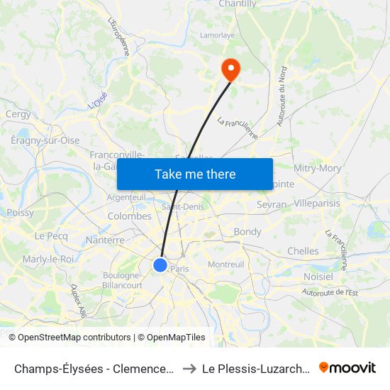 Champs-Élysées - Clemenceau to Le Plessis-Luzarches map