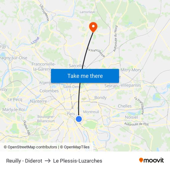 Reuilly - Diderot to Le Plessis-Luzarches map