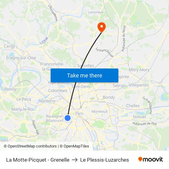 La Motte-Picquet - Grenelle to Le Plessis-Luzarches map