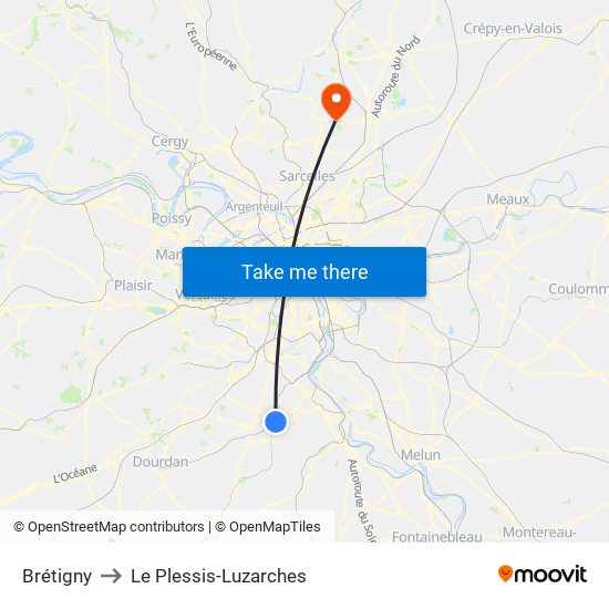 Brétigny to Le Plessis-Luzarches map