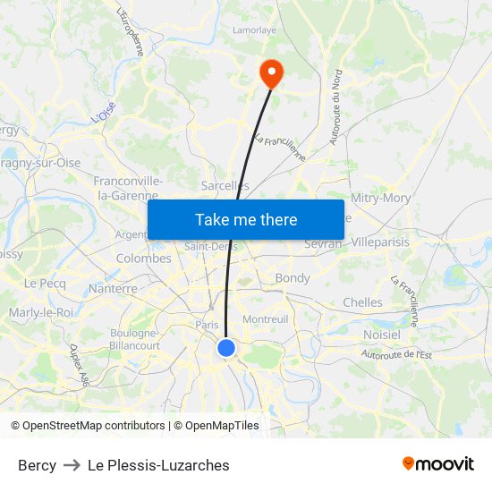 Bercy to Le Plessis-Luzarches map