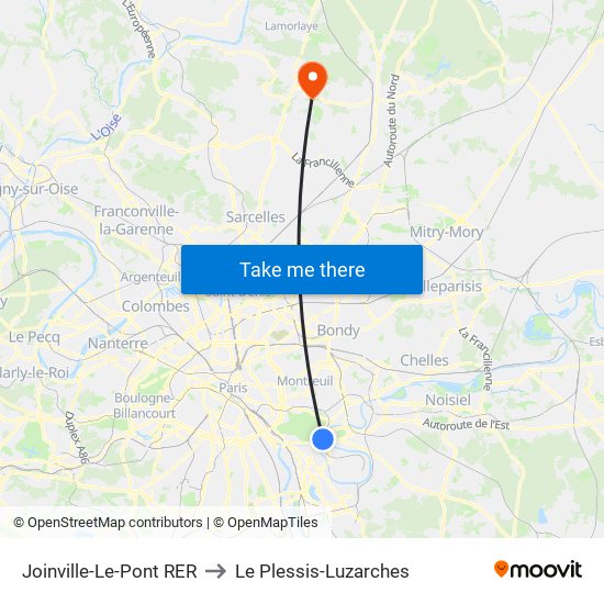 Joinville-Le-Pont RER to Le Plessis-Luzarches map