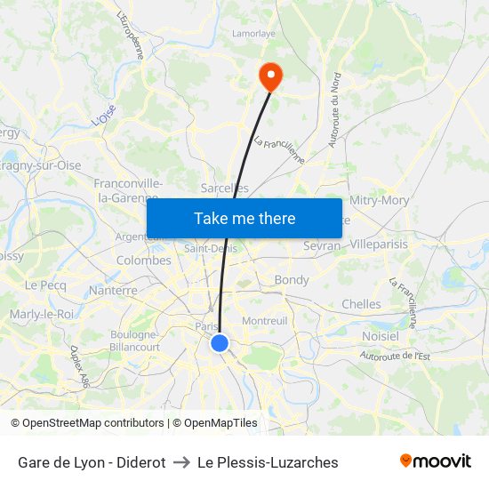 Gare de Lyon - Diderot to Le Plessis-Luzarches map