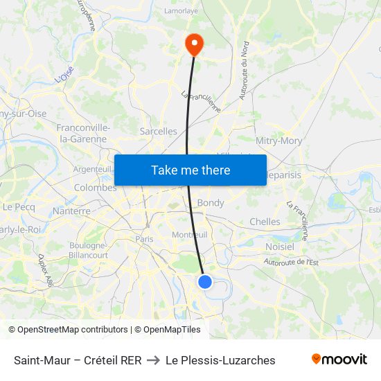 Saint-Maur – Créteil RER to Le Plessis-Luzarches map