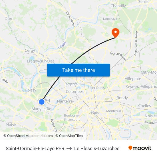 Saint-Germain-En-Laye RER to Le Plessis-Luzarches map