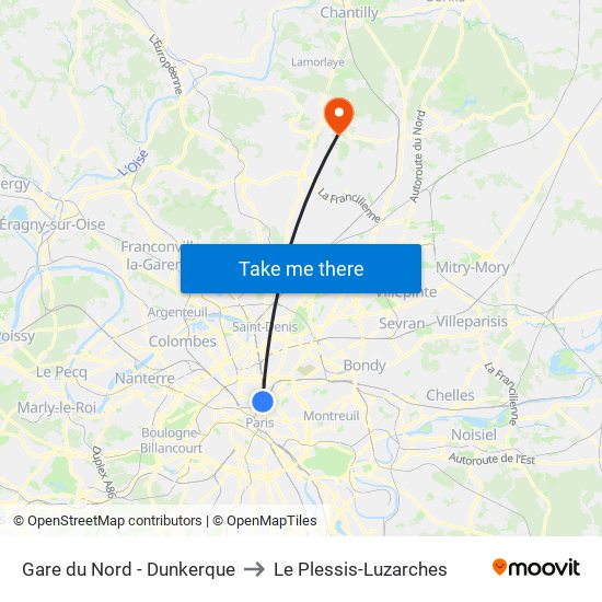 Gare du Nord - Dunkerque to Le Plessis-Luzarches map