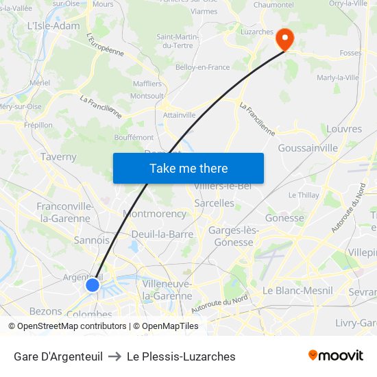 Gare D'Argenteuil to Le Plessis-Luzarches map