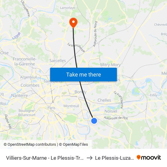 Villiers-Sur-Marne - Le Plessis-Trévise RER to Le Plessis-Luzarches map