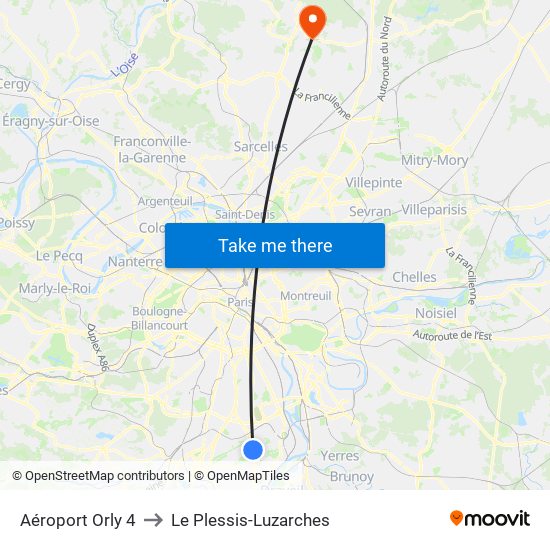 Aéroport Orly 4 to Le Plessis-Luzarches map