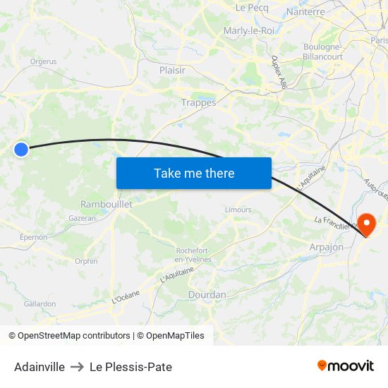 Adainville to Le Plessis-Pate map