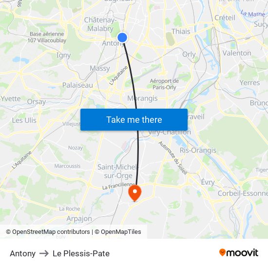 Antony to Le Plessis-Pate map