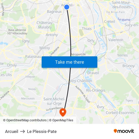 Arcueil to Le Plessis-Pate map