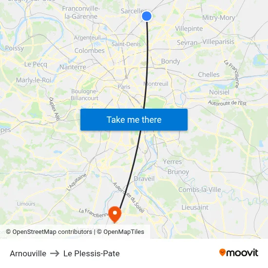 Arnouville to Le Plessis-Pate map
